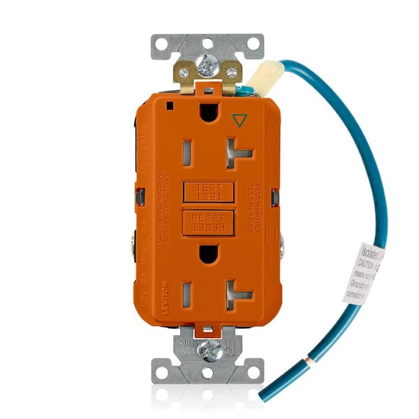 Leviton 20 Amp SmartlockPro Industrial Grade Heavy Duty Tamper Resistant Isolated Ground Duplex GFCI Outlet, Orange