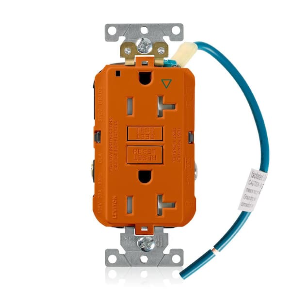 20 Amp SmartlockPro Industrial Grade Heavy Duty Tamper Resistant Isolated Ground Duplex GFCI Outlet, Orange GFTR2-IGO