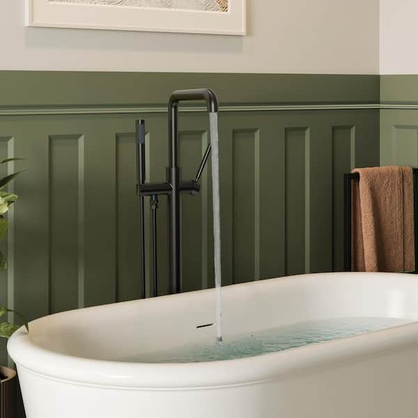 Single-Handle Freestanding Tub Faucet with Hand Shower Integrated Rock-Solid Anchored Design in Matte Black