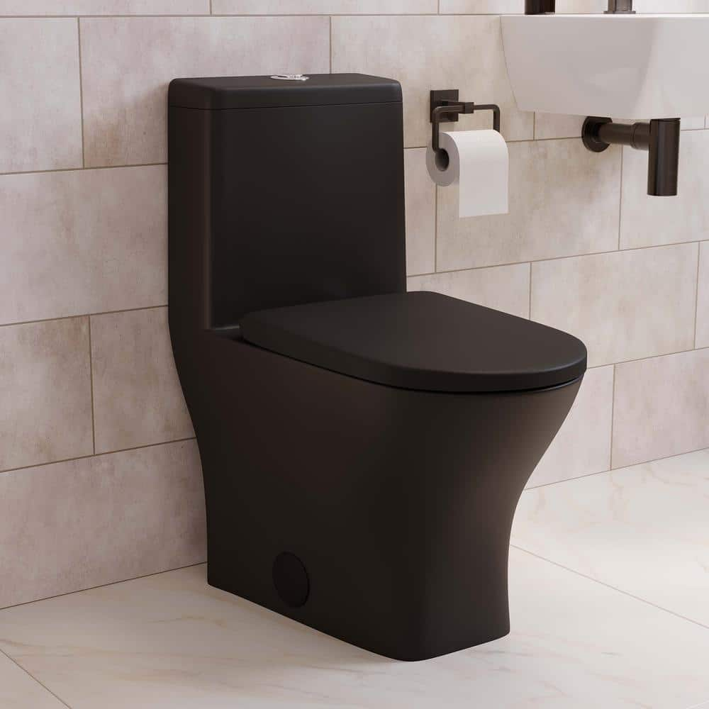 Swiss Madison Sublime II 1-piece 1.1/1.6 GPF Toilet Dual Flush Round Toilet in Matte Black Seat Included