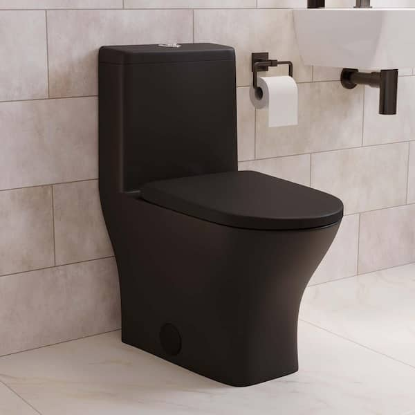 Sublime II 1-piece 1.1/1.6 GPF Toilet Dual Flush Round Toilet in Matte Black Seat Included