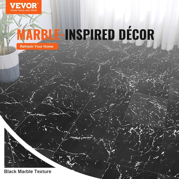 4 MIL 50 sq. ft. Peel and Stick Vinyl Floor Tiles 12 in. x 12 in. Black Marble Design DIY Installation Water Resistant