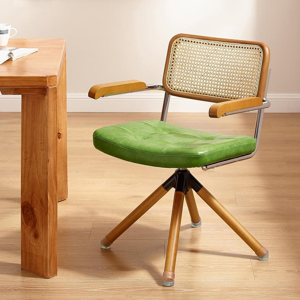 Art Leon HO Green Faux Leather Swivel Task Chair with Arms DC009GREEN