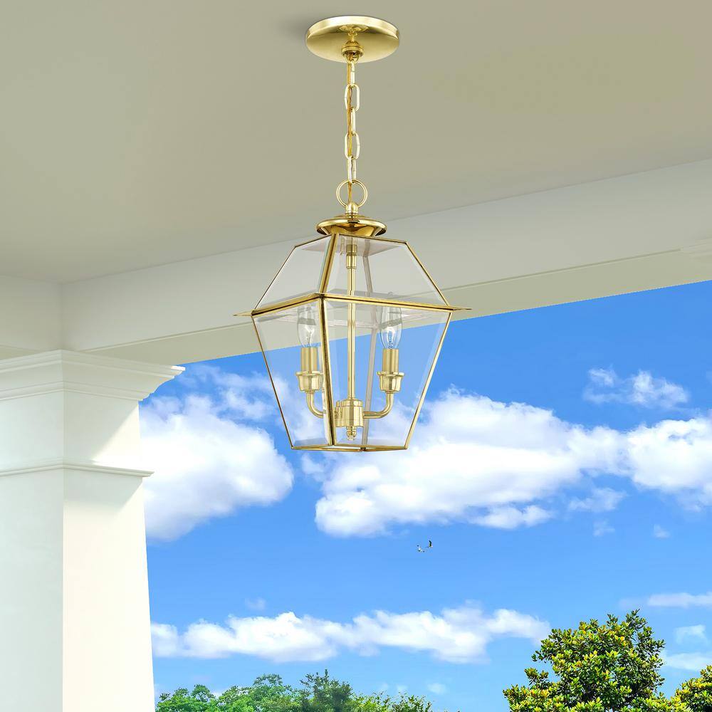 Westover Polished Brass 2-Light Outdoor Pendant with Clear Beveled Glass