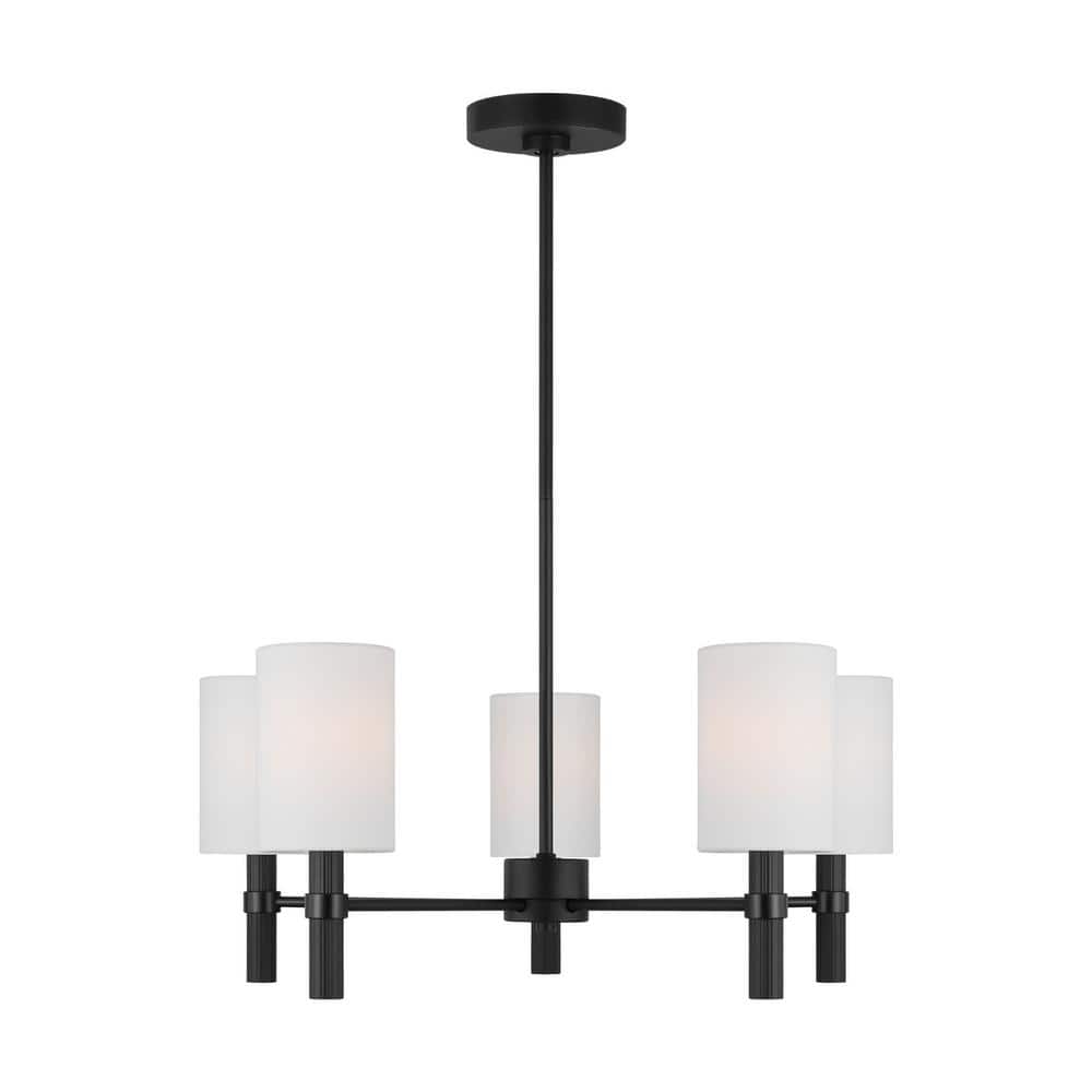 Midnight Black 5-Light Chandelier with White Linen Shades