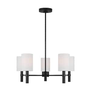 Manor 5-Light Midnight Black Medium Chandelier with White Linen Fabric Shades and No Bulbs Included