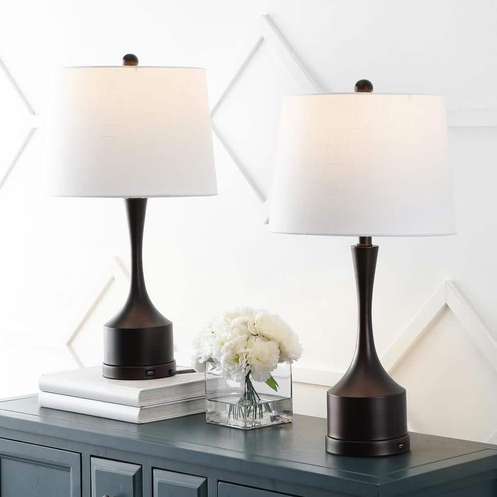 Cooper 26 in. Oil Rubbed Bronze French Country Farmhouse Iron LED Table Lamp with USB Charging Port, (Set of 2) price history on PriceWatchPro