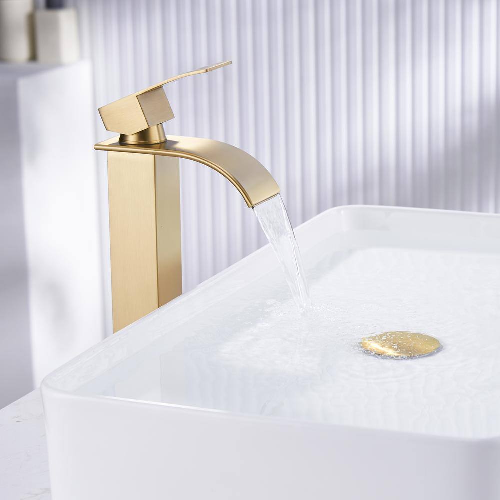 Brushed Gold Stainless Steel Single Handle Vessel Sink Faucet