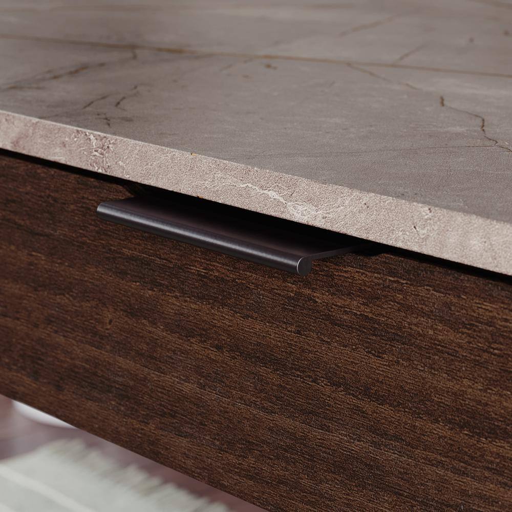 Umber Wood L-Shaped Corner Desk with Drawers and Keyboard Tray