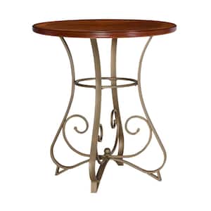 Masson Brown 36 in. Round Pub Table with Matte Pewter and Bronze Metal Base