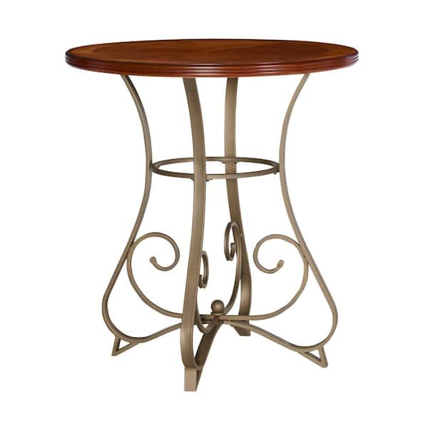 Powell Company Masson Brown 36 in. Round Pub Table with Matte Pewter and Bronze Metal Base