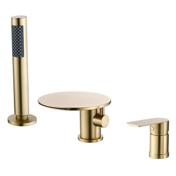 IHOMEadore Single-Handle Tub-Mount Roman Tub Faucet with Hand Shower in Gold