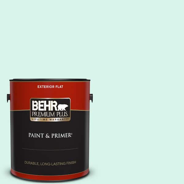 BEHR PREMIUM PLUS 1 gal. #480A-1 Minted Ice Flat Exterior Paint & Primer