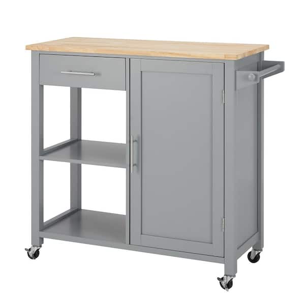 Home Decorators Collection Vining Modern Gray Kitchen Cart with White Marble Top and Double-drawer Storage with Locking Wheels (44 W)