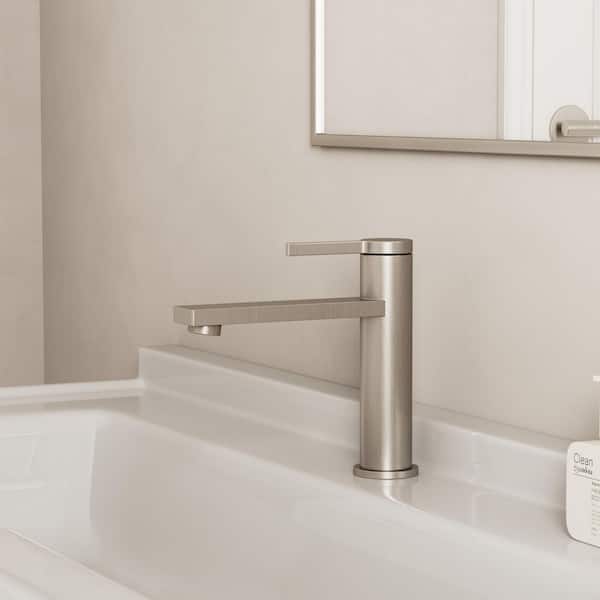 TINIAN Single Hole Single Handle Bathroom Faucet with Pop-up Drain in Brushed Nickel