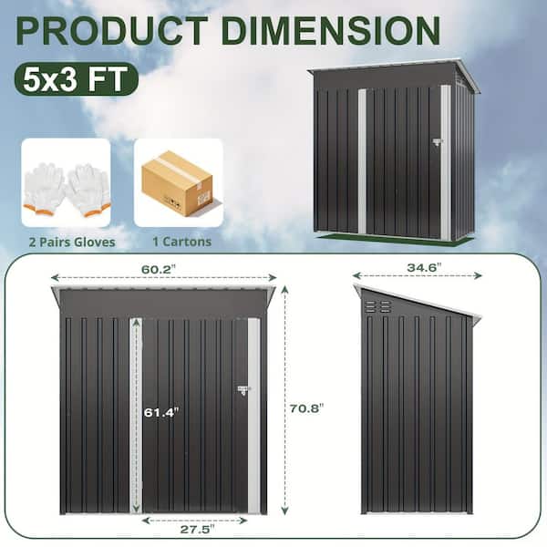 VIWAT 5 ft. W x 3 ft. D Metal Outdoor Storage Shed with Vents and