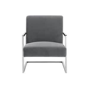 Konnor Grey/Chrome Velvet Accent Chair with Square Arm