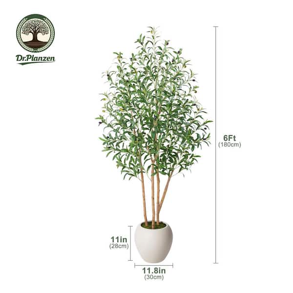 DR.Planzen Artificial 6 ft. Olive Tree with White Planter with