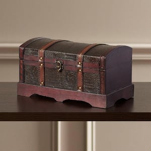 12 in. x 6.5 in. Leather Wooden Treasure Chest