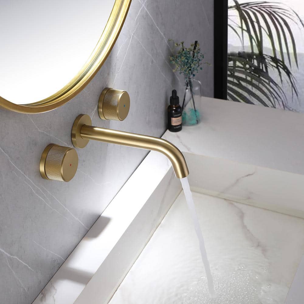 Brushed Gold Two-Handle Wall Mounted Bathroom Faucet