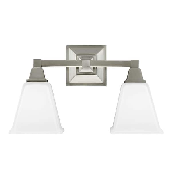 Generation Lighting Denhelm 16.5 in. W. 2-Light Brushed Nickel Wall/Bath Vanity Light with Inside White Painted Etched Glass