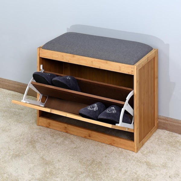 Wateday - Natural Color Entryway Shoe Rack Bench with Foldable Shelf 18.9 in. H x 11.6 in. W x 24.8 in. D