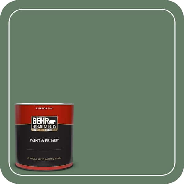 BEHR PREMIUM PLUS 1 qt. #S410-6 Greener Pastures Flat Exterior Paint & Primer