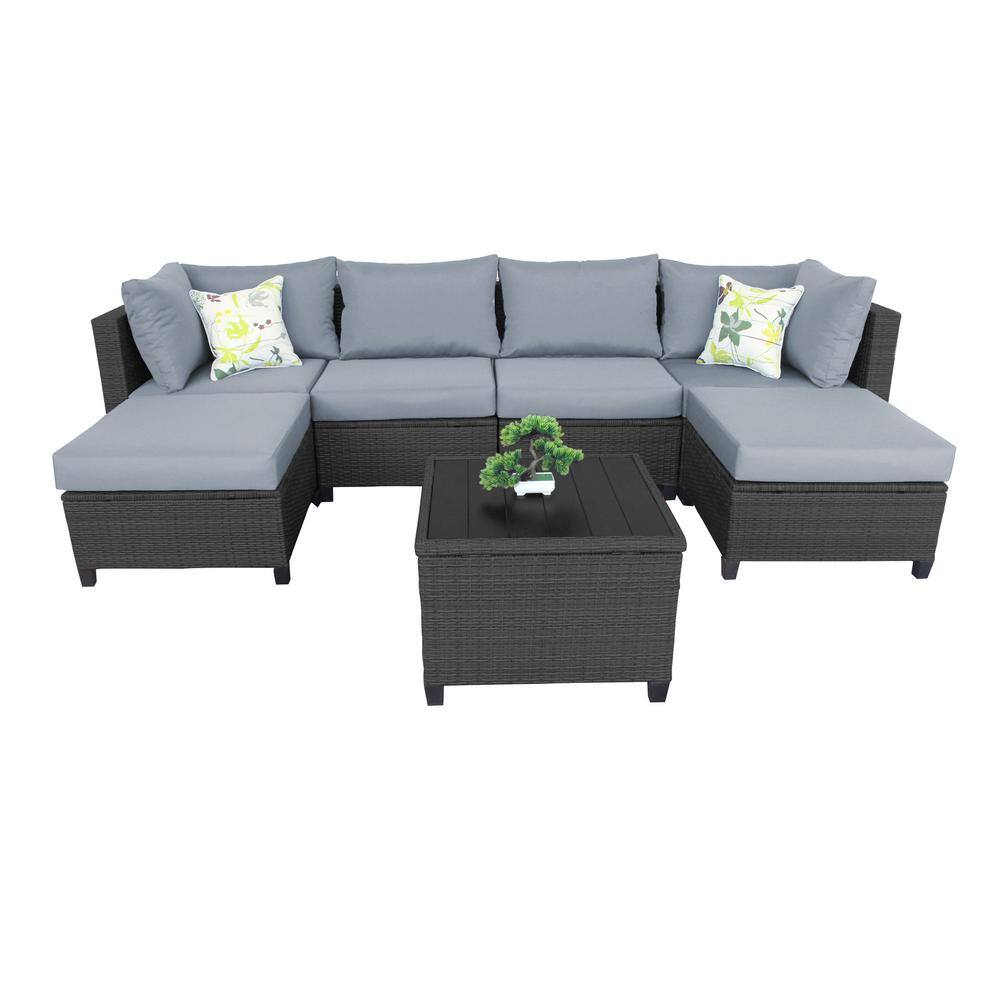 Leisure 6-Piece Wicker Patio Conversation Set with Gray Cushions