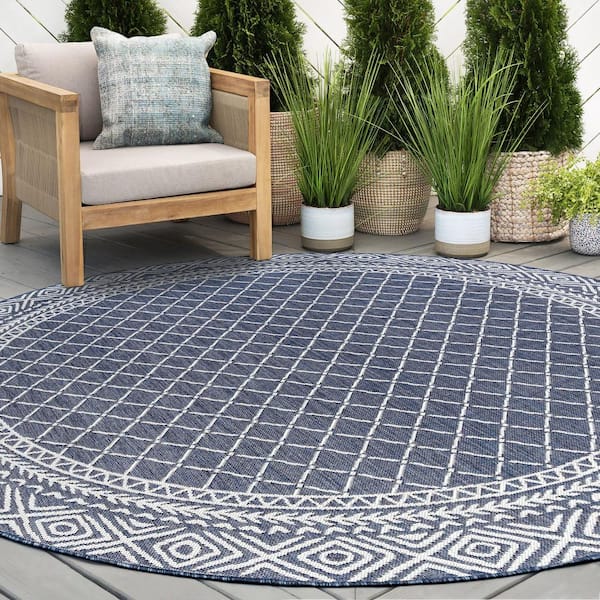 Eco Diamond Navy 8 ft. Round Indoor/Outdoor Area Rug