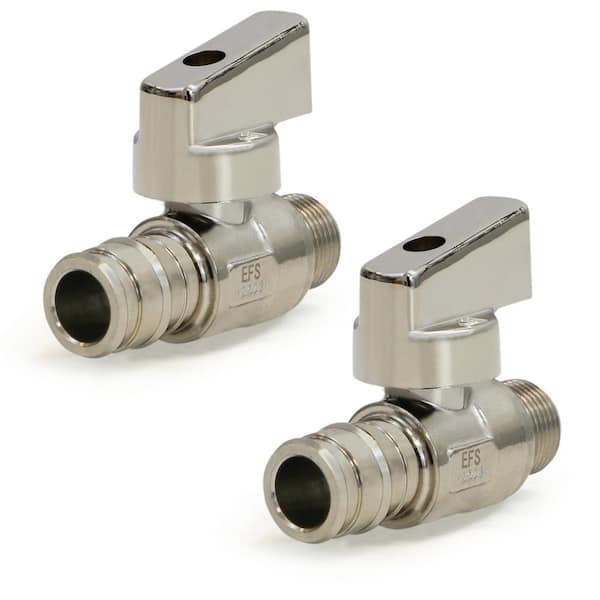The Plumber's Choice 1/2 in. F1960 PEX x 3/8 in. OD COMP Quarter Turn Straight Compact Supply Stop valve, Lead Free Chrome Brass (2-Pack)