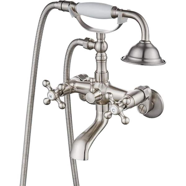 Single-Handle Claw Foot Tub Faucet with 6 in. Center Adjustable Swing Arms Tub Mount Short Adapter in. Brushed Nickel