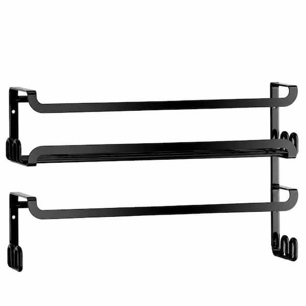 2-Pack Wall Mounted Spice Rack with 8 Hooks, Cabinet Door Organizer Shelf for Stove, Pantry and RV, Black