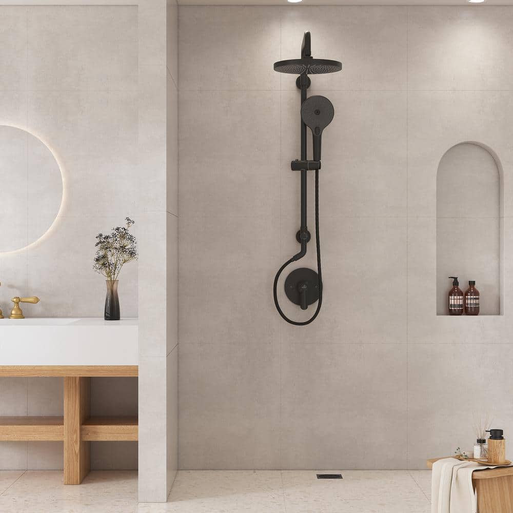 10-Inch Black Round Handheld Rain Shower System with Adjustable Height