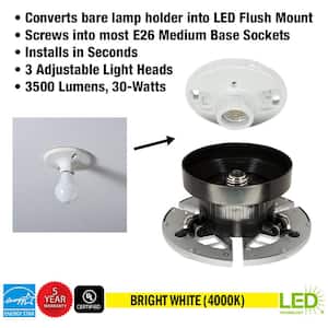 7 in. Spin Light 3 Adjustable Heads 3500 Lumens LED Flush Mount Garage Light and Basement - Screws into Lampholder