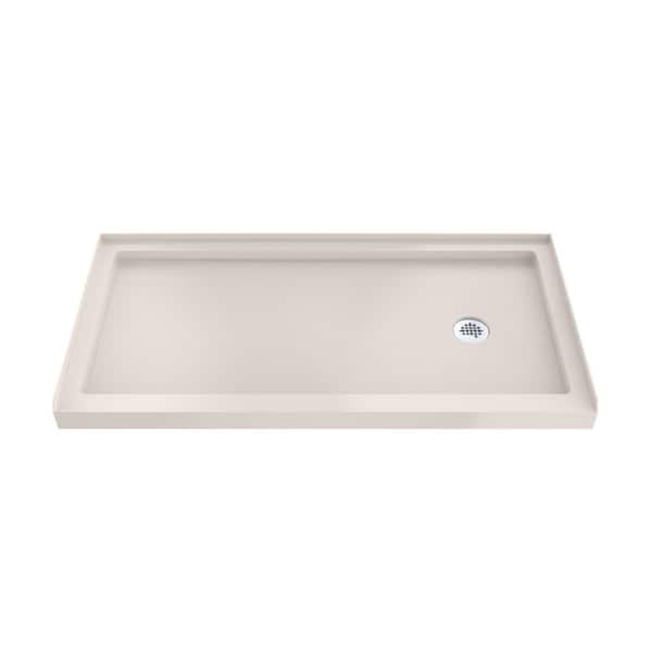 SlimLine 60 in. L x 36 in. W Alcove Rectangular Biscuit Shower Pan Base with 2 in. Round Right Drain in Chrome