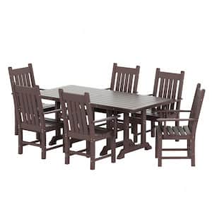 Hayes HDPE Plastic All Weather Outdoor Patio Slat Back Dining Arm Chair in Dark Brown