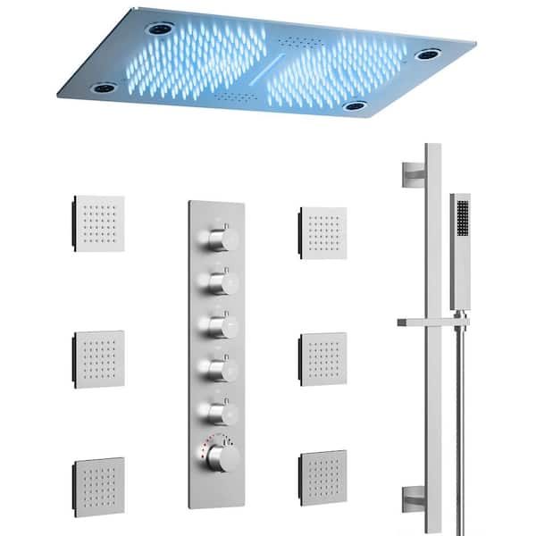 EVERSTEIN Chromotherapy 31-Spray 27 1/2 in. Dual ShowerHead Ceiling Mount Fixed High Pressure Handheld Shower Head in Brush Nickel