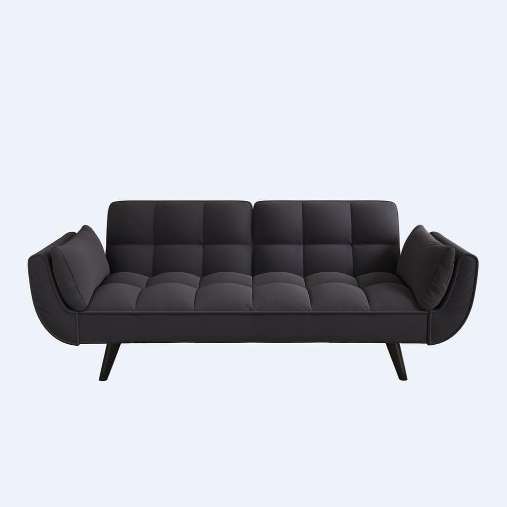 74 in.Black Polyester Twin Size Sofa Bed with 2-Pillows