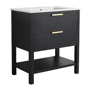 30 in. W x 18.3 in. D x 33.5 in. H Freestanding Bath Single Vanity in BlackChestnut with White Ceramic Top