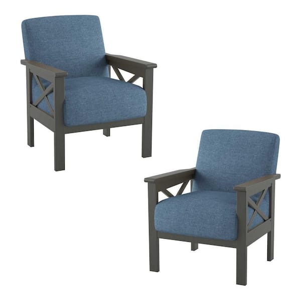 EVERGLADE HOME Savion Blue Textured Upholstery Solid Wood Frame Accent Chair (Set of 2)