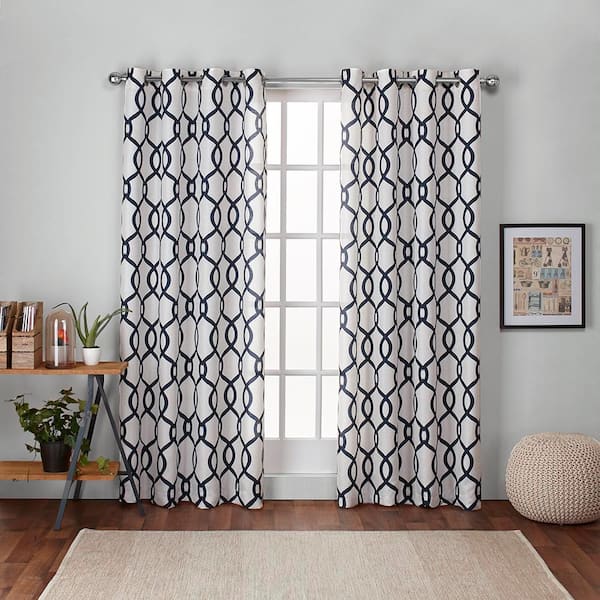 EXCLUSIVE HOME Kochi Indigo Ogee Light Filtering Grommet Top Curtain, 54 in. W x 108 in. L (Set of 2)