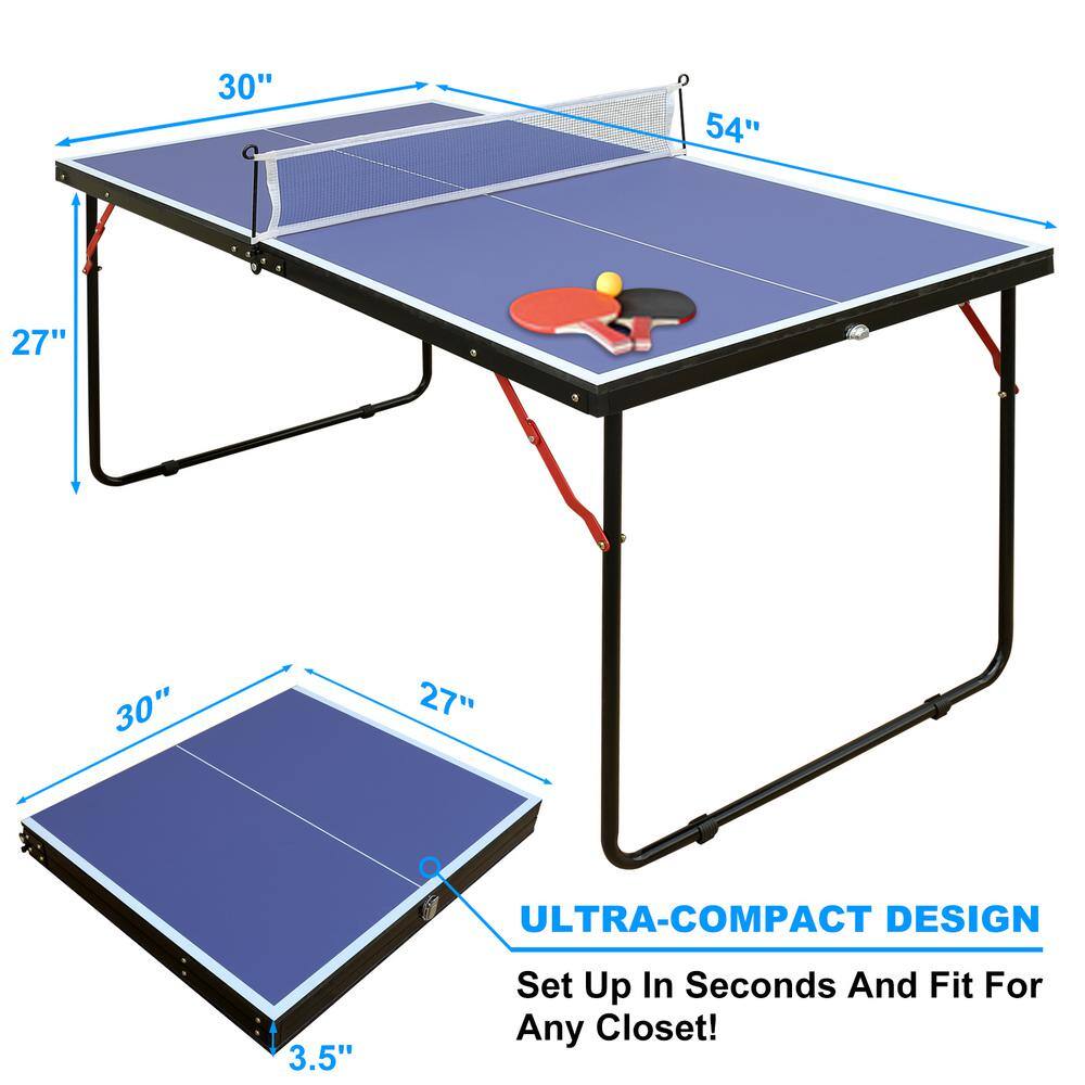 Midsize Blue MDF Foldable Outdoor Table Tennis Set