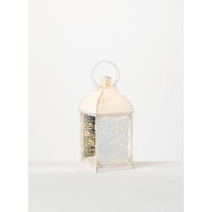 10.5 in. White Speckled Lantern with LED Pillar Candle