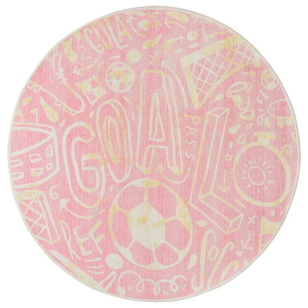 6 ft. Round Pink Sportsglyphs Abstract Washable Area Rug