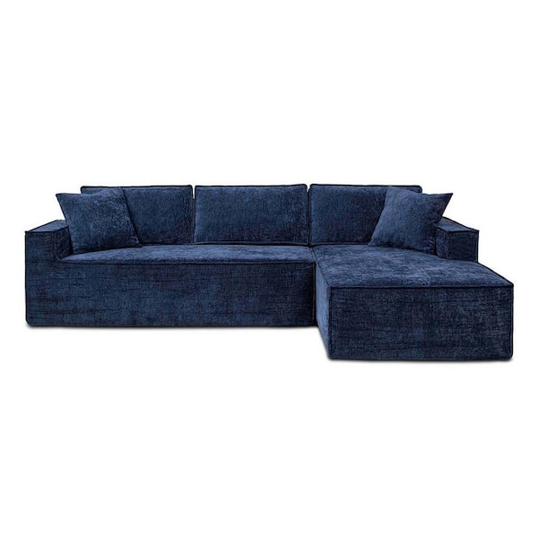 Jennifer Taylor Brenley 110.5 in. RAF Sofa-in-a-Box Living Room Sectional Sofa Couch in Twilight Navy Blue Chenille