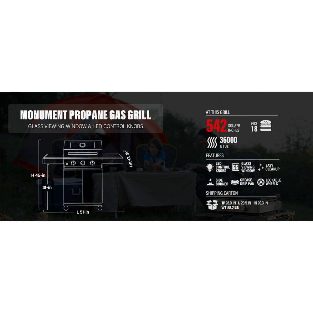 Mesa 300 Stainless Steel 3-Burner Propane Gas Grill with Side Burner