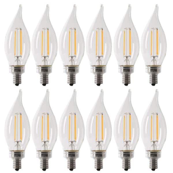 Feit Electric 40-Watt Equivalent BA10 E12 Candelabra Dimmable Filament CEC Clear Glass Chandelier LED Light Bulb Soft White (12-Pack)