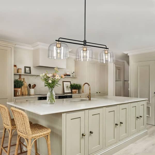 Zevni Modern Industrial 43.3 in. 3-Light Linear Black Pendant