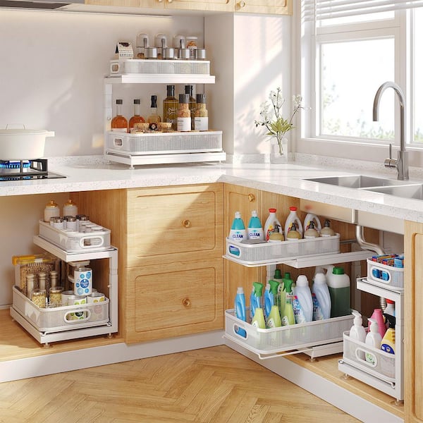 Anqtovp 2-Tier Under Sink Storage Organizer Slide Out Drawer Mesh