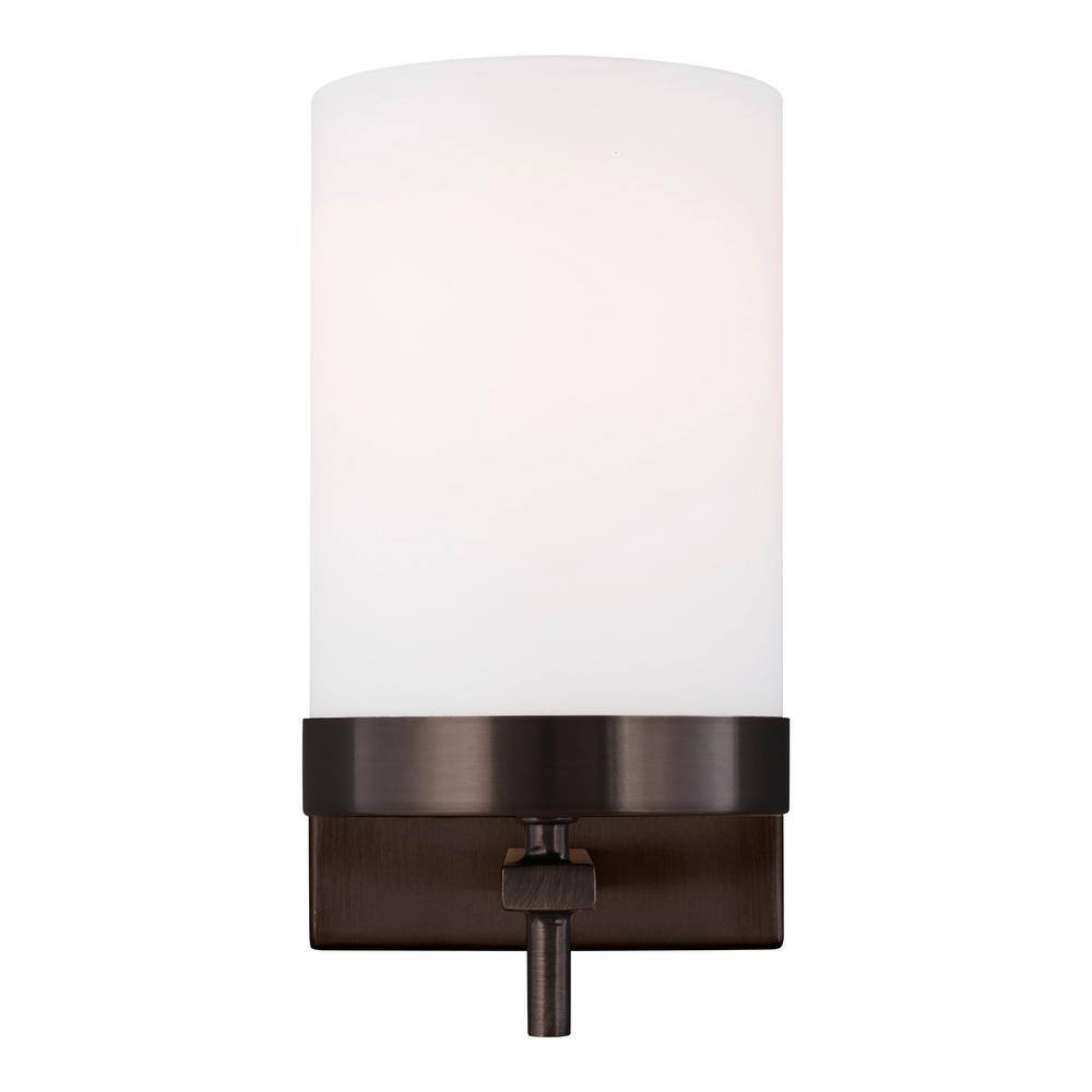 Brushed Oil Rubbed Bronze Cylinder Wall Sconce with Etched Glass Shade